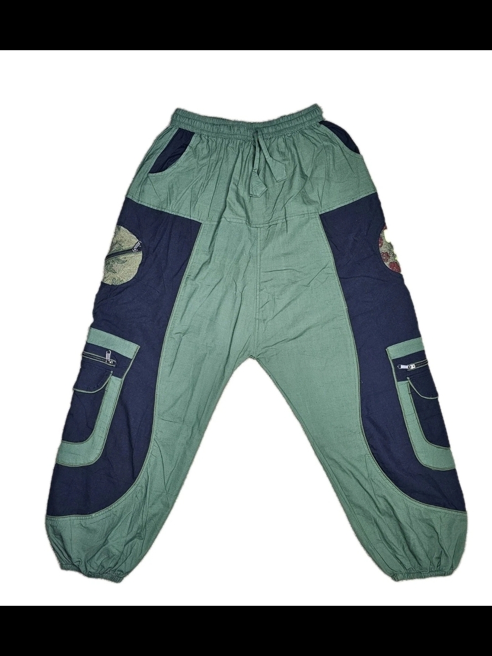 Green And Black Boho Harem Cotton Pants Handmade In Nepal